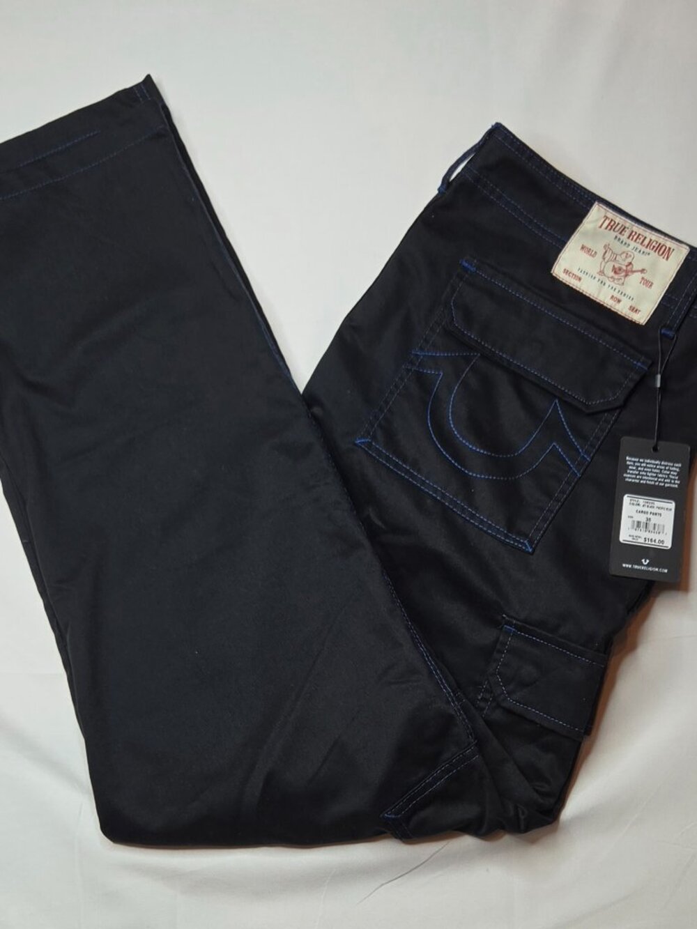 NWT True Religion Men's Jet Black / Pacific Blue Cargo Pants Size 36x32